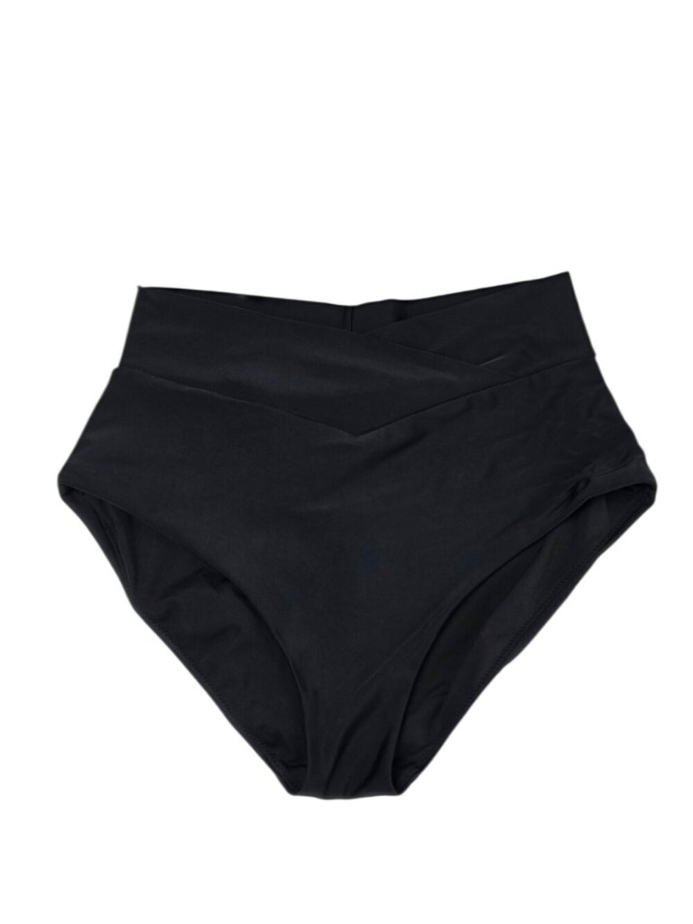 Aerie High Waisted Crossover Bikini Bottoms, Full Coverage, Black, Size Small